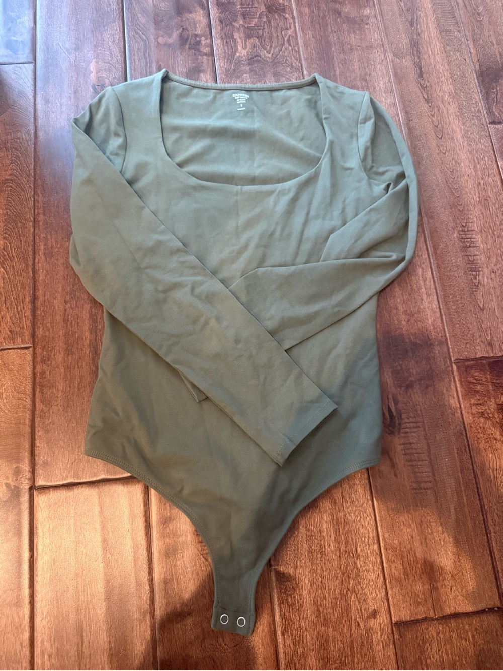 Express Olive Scoop Neck Long Sleeve Bodysuit